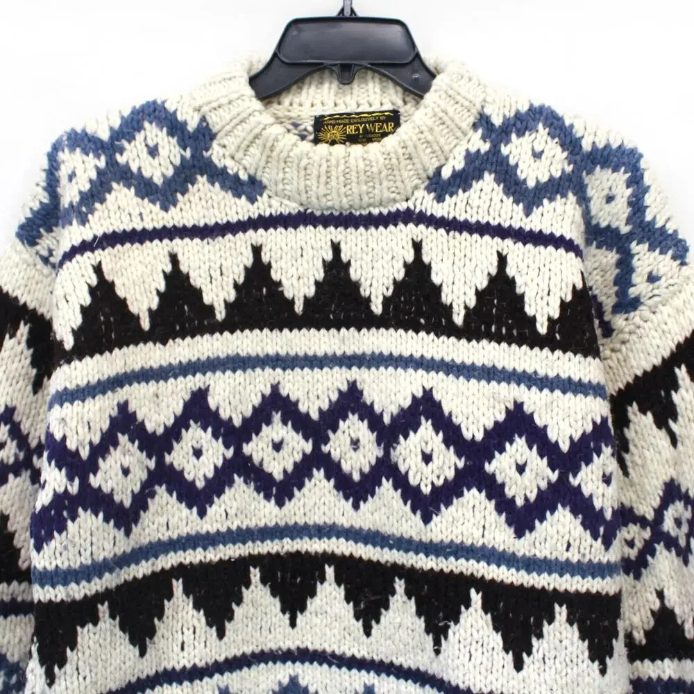 Rey Wear Vintage 100% Wool Fishermen Chunky Knit Pullover Sweater One Size